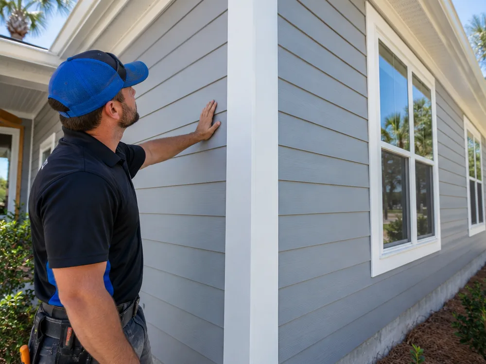 Finished exterior corner with straight siding courses, clean trim, and consistent reveals